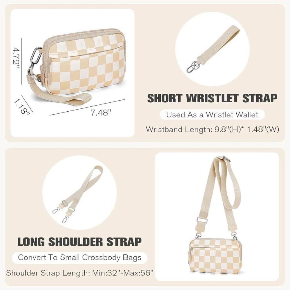 Checkerboard Wristlet Wallet for Women RFID-Blocking Nylon Crossbody - Picture 5 of 7